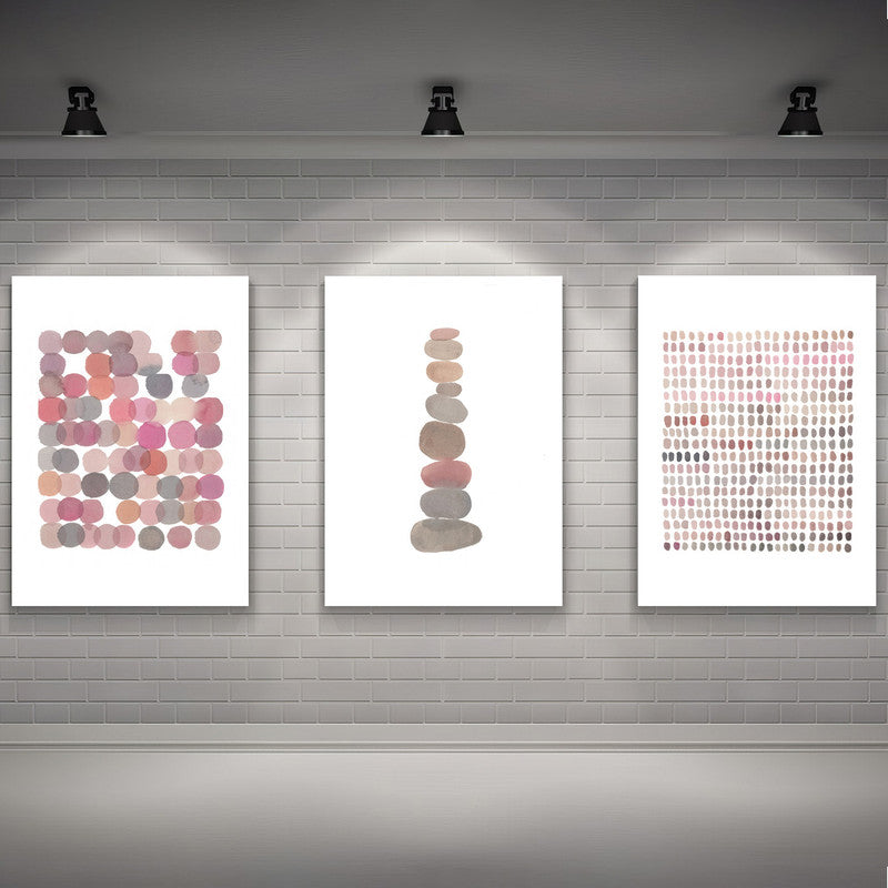 LuxuryStroke's Abstract Boho Art, Boho Style Paintingand Geometric Wall Art Painting - Boho Minimalistic Art - Set of 3 Pink and Grey Japandi Paintings