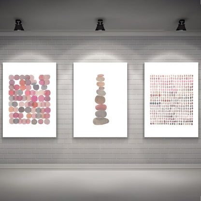 LuxuryStroke's Abstract Boho Art, Boho Style Paintingand Geometric Wall Art Painting - Boho Minimalistic Art - Set of 3 Pink and Grey Japandi Paintings