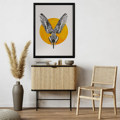 LuxuryStroke's Wings Art Abstract Painting, Paintings Of Animalsand Abstract Animal Paintings - Wings of Contrast: Eagle and Orange Halo Wall Art