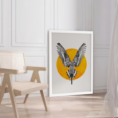 LuxuryStroke's Wings Art Abstract Painting, Paintings Of Animalsand Abstract Animal Paintings - Wings of Contrast: Eagle and Orange Halo Wall Art