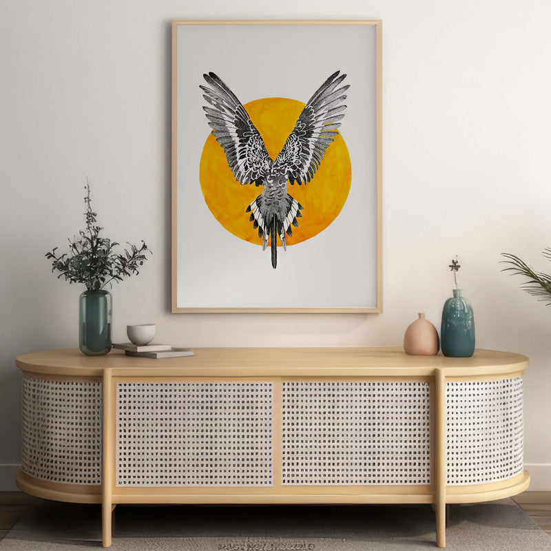 LuxuryStroke's Wings Art Abstract Painting, Paintings Of Animalsand Abstract Animal Paintings - Wings of Contrast: Eagle and Orange Halo Wall Art