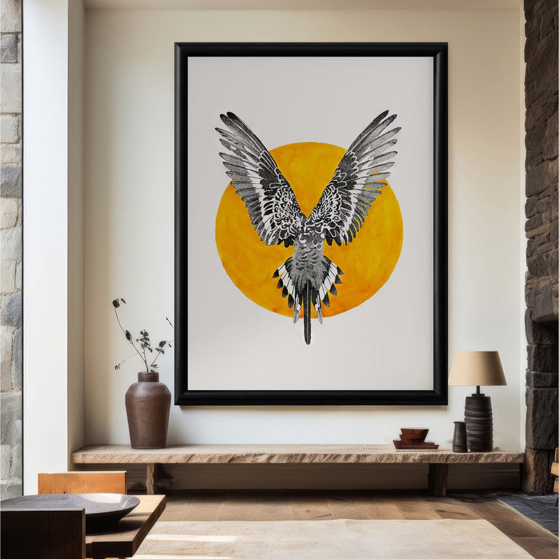 LuxuryStroke's Wings Art Abstract Painting, Paintings Of Animalsand Abstract Animal Paintings - Wings of Contrast: Eagle and Orange Halo Wall Art
