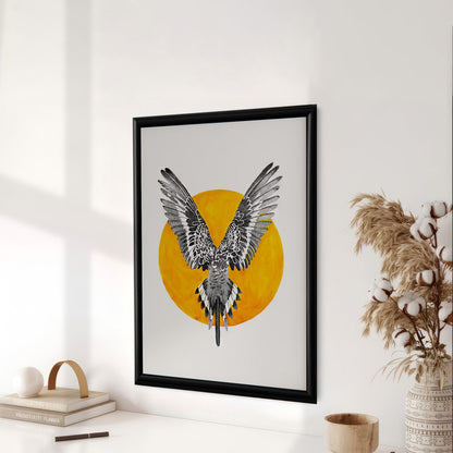 LuxuryStroke's Wings Art Abstract Painting, Paintings Of Animalsand Abstract Animal Paintings - Wings of Contrast: Eagle and Orange Halo Wall Art