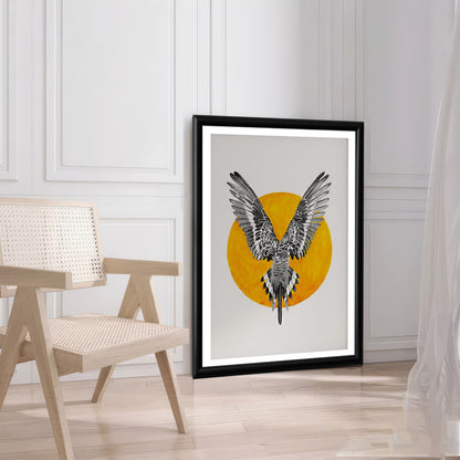 LuxuryStroke's Wings Art Abstract Painting, Paintings Of Animalsand Abstract Animal Paintings - Wings of Contrast: Eagle and Orange Halo Wall Art