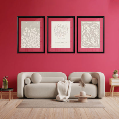 LuxuryStroke's Boho Flower Painting, Geometric Wall Art Paintingand Boho Art On Canvas - Boho Minimalist Harmony - Set Of 3 Boho Artful Pieces