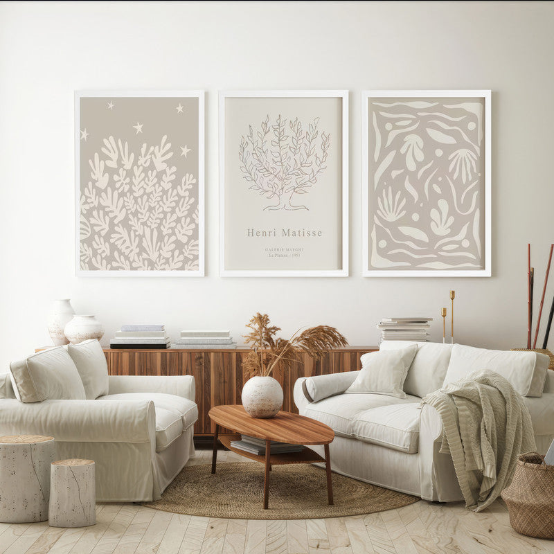 LuxuryStroke's Boho Flower Painting, Geometric Wall Art Paintingand Boho Art On Canvas - Boho Minimalist Harmony - Set Of 3 Boho Artful Pieces