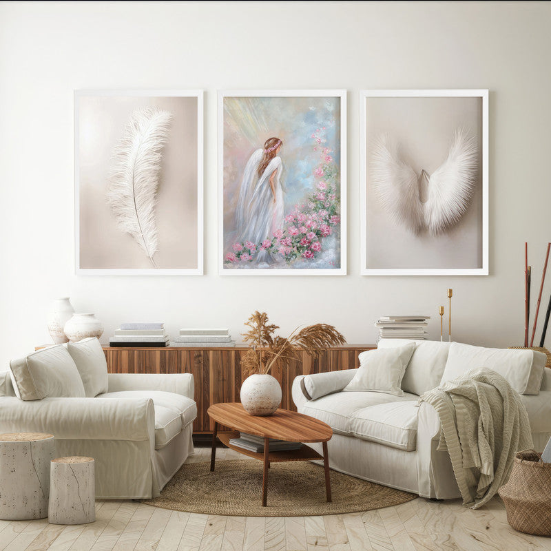 LuxuryStroke's Beautiful Women Painting, Woman Portrait Paintingand Feminist Artwork - Women Art - Angel And Wings - Set Of 3 Paintings