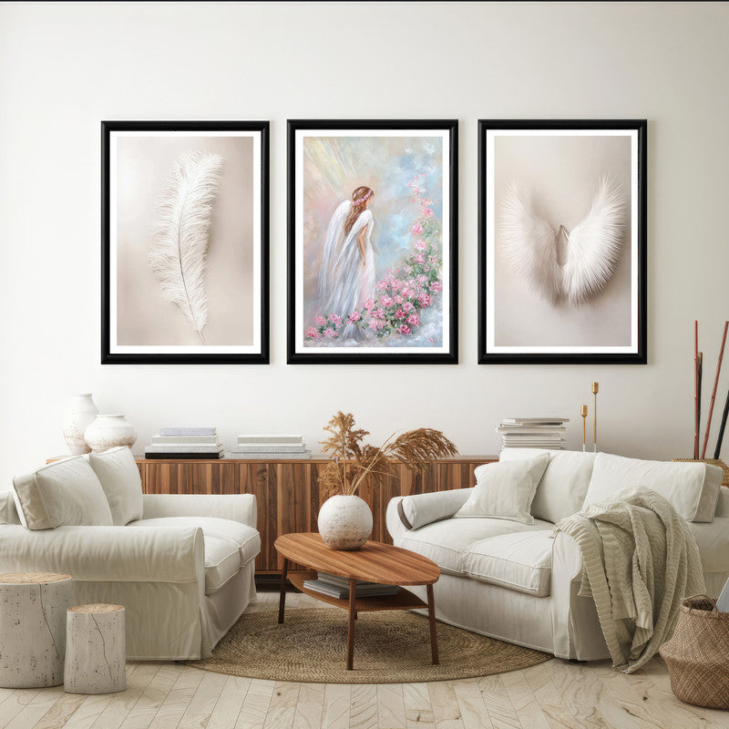 LuxuryStroke's Beautiful Women Painting, Woman Portrait Paintingand Feminist Artwork - Women Art - Angel And Wings - Set Of 3 Paintings