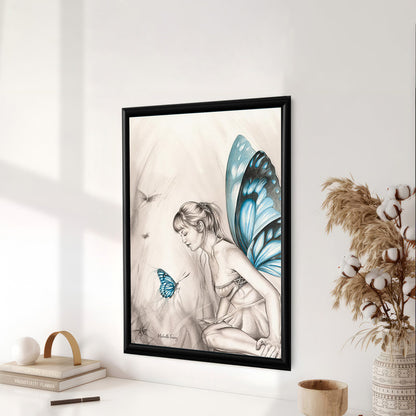 LuxuryStroke's Beautiful Women Painting, Woman Portrait Paintingand Feminist Artwork - Wings Of Imagination: Angel Girl And Butterfly Wall Art