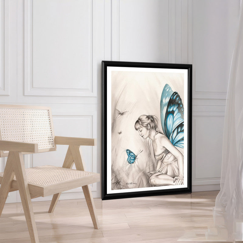 LuxuryStroke's Beautiful Women Painting, Woman Portrait Paintingand Feminist Artwork - Wings Of Imagination: Angel Girl And Butterfly Wall Art