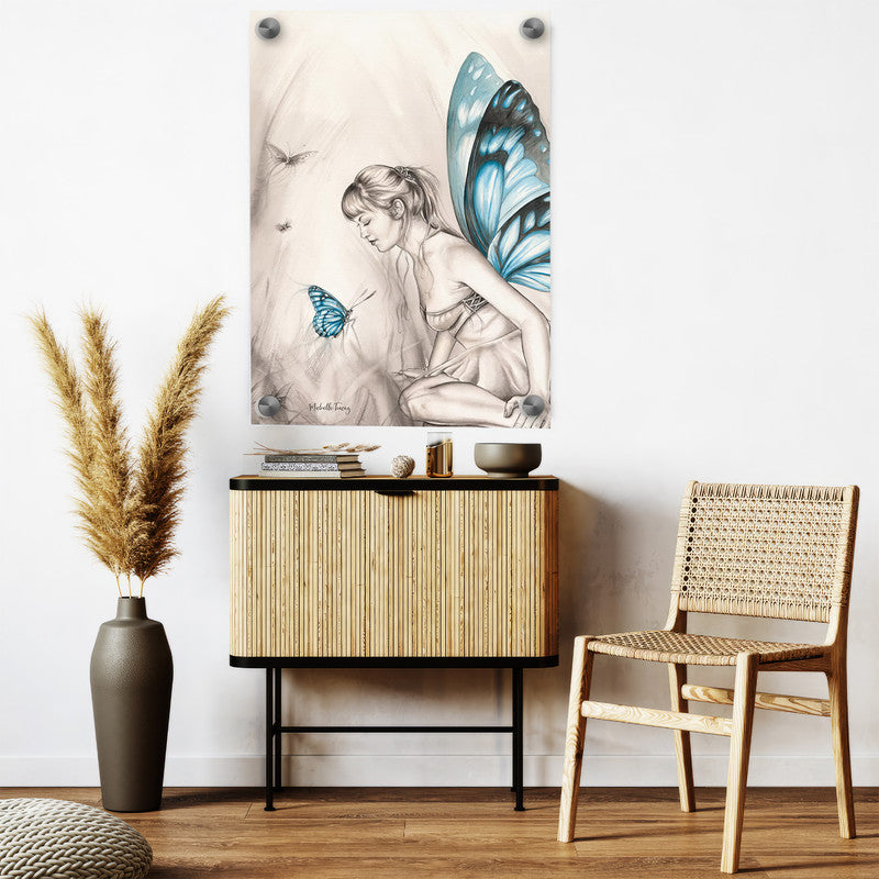 LuxuryStroke's Beautiful Women Painting, Woman Portrait Paintingand Feminist Artwork - Wings Of Imagination: Angel Girl And Butterfly Wall Art