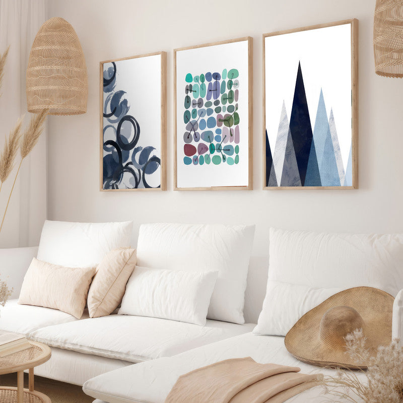 LuxuryStroke's Abstract Boho Art, Boho Art Paintingand Boho Style Paintings - Boho Minimalistic Wall Art - Set Of 3 Boho Geometric Paintings