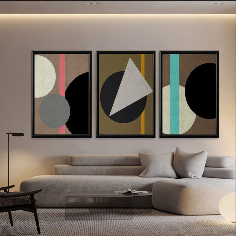 LuxuryStroke's Boho Style Painting, Geometric Canvas Paintingand Boho Art On Canvas - Boho Geometric Harmony: Set Of 3 Aesthetic Paintings