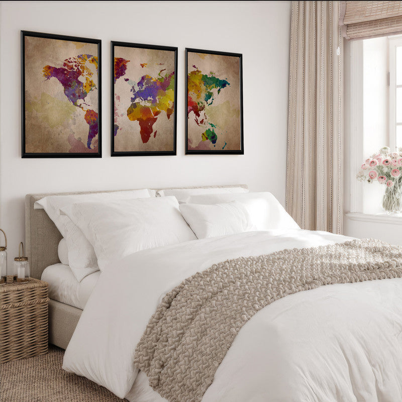 LuxuryStroke's Worldmap Landscape Art, Acrylic Landscape Paintingand Beautiful Landscape Art - Aesthetic World Map: Set Of 3 Paintings