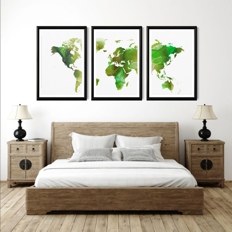 LuxuryStroke's Worldmap Landscape Art, Acrylic Landscape Paintingand Beautiful Landscape Art - Aesthetic World Map: Set Of 3 Paintings