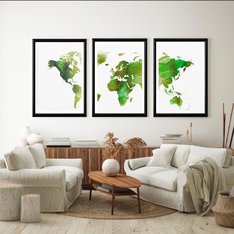 LuxuryStroke's Worldmap Landscape Art, Acrylic Landscape Paintingand Beautiful Landscape Art - Aesthetic World Map: Set Of 3 Paintings