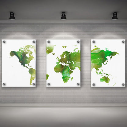 LuxuryStroke's Worldmap Landscape Art, Acrylic Landscape Paintingand Beautiful Landscape Art - Aesthetic World Map: Set Of 3 Paintings