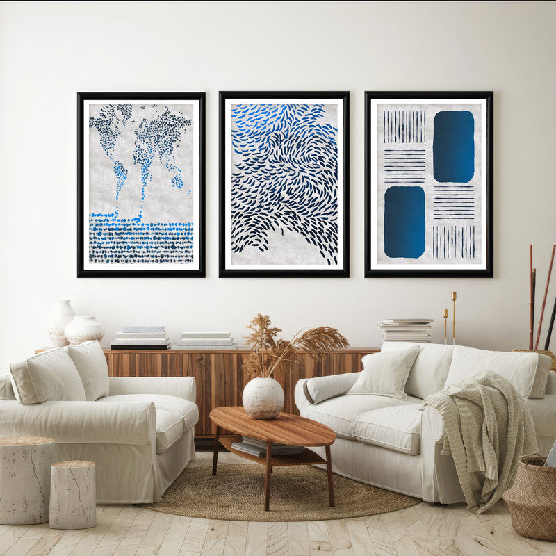 LuxuryStroke's Abstract Boho Art, Abstract Acrylic Landscape Paintingand Painting Boho - Boho Minimalist Harmony: A Set Of 3 Of Artful Creations