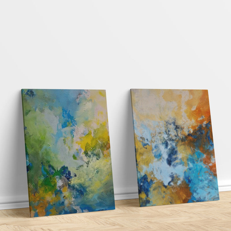 LuxuryStroke's Acrylic Abstract Flower Painting, Abstract Floral Acrylic Paintingand Contemporary Abstract Art - Abstract Colour Fusion: Set Of 2 Paintings