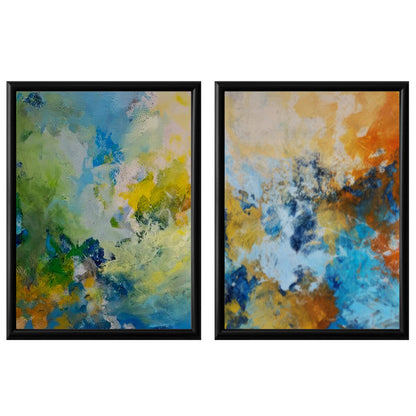 LuxuryStroke's Acrylic Abstract Flower Painting, Abstract Floral Acrylic Paintingand Contemporary Abstract Art - Abstract Colour Fusion: Set Of 2 Paintings
