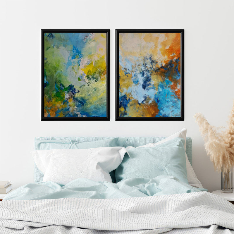 LuxuryStroke's Acrylic Abstract Flower Painting, Abstract Floral Acrylic Paintingand Contemporary Abstract Art - Abstract Colour Fusion: Set Of 2 Paintings