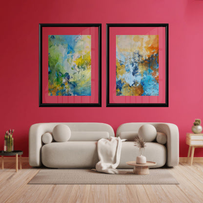 LuxuryStroke's Acrylic Abstract Flower Painting, Abstract Floral Acrylic Paintingand Contemporary Abstract Art - Abstract Colour Fusion: Set Of 2 Paintings