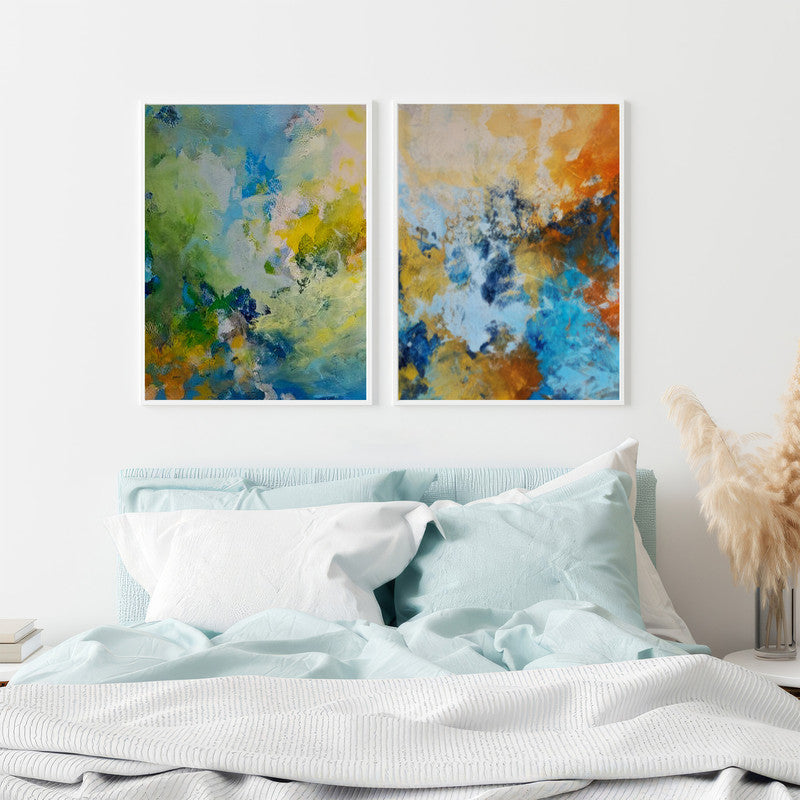 LuxuryStroke's Acrylic Abstract Flower Painting, Abstract Floral Acrylic Paintingand Contemporary Abstract Art - Abstract Colour Fusion: Set Of 2 Paintings