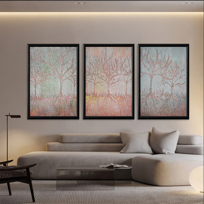 LuxuryStroke's Minimalistic Beautiful Floral Painting, Beautiful Flower Paintingand Floral Painting Acrylic - Botanical Art - Set Of 3 Crayon Style Tree Paintings