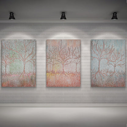 LuxuryStroke's Minimalistic Beautiful Floral Painting, Beautiful Flower Paintingand Floral Painting Acrylic - Botanical Art - Set Of 3 Crayon Style Tree Paintings