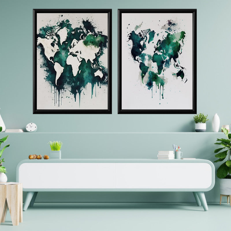 LuxuryStroke's Acrylic Landscape Painting Abstract, Abstract Acrylic Painting Landscapeand Abstract Acrylic Portrait - Watercolour World Map: Set of 2 Paintings