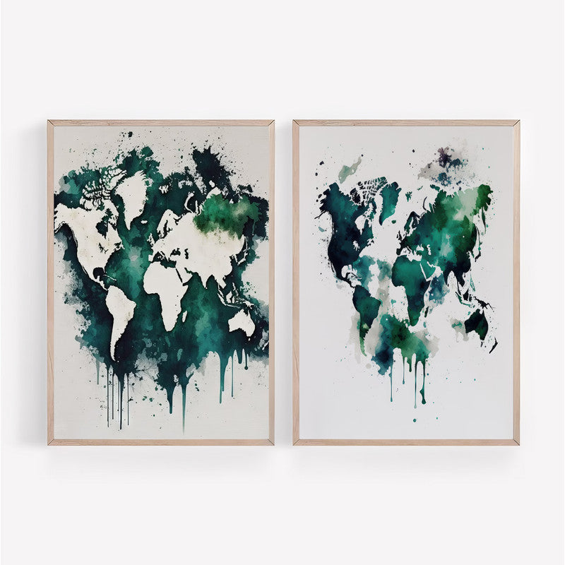 LuxuryStroke's Acrylic Landscape Painting Abstract, Abstract Acrylic Painting Landscapeand Abstract Acrylic Portrait - Watercolour World Map: Set of 2 Paintings