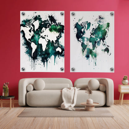 LuxuryStroke's Acrylic Landscape Painting Abstract, Abstract Acrylic Painting Landscapeand Abstract Acrylic Portrait - Watercolour World Map: Set of 2 Paintings