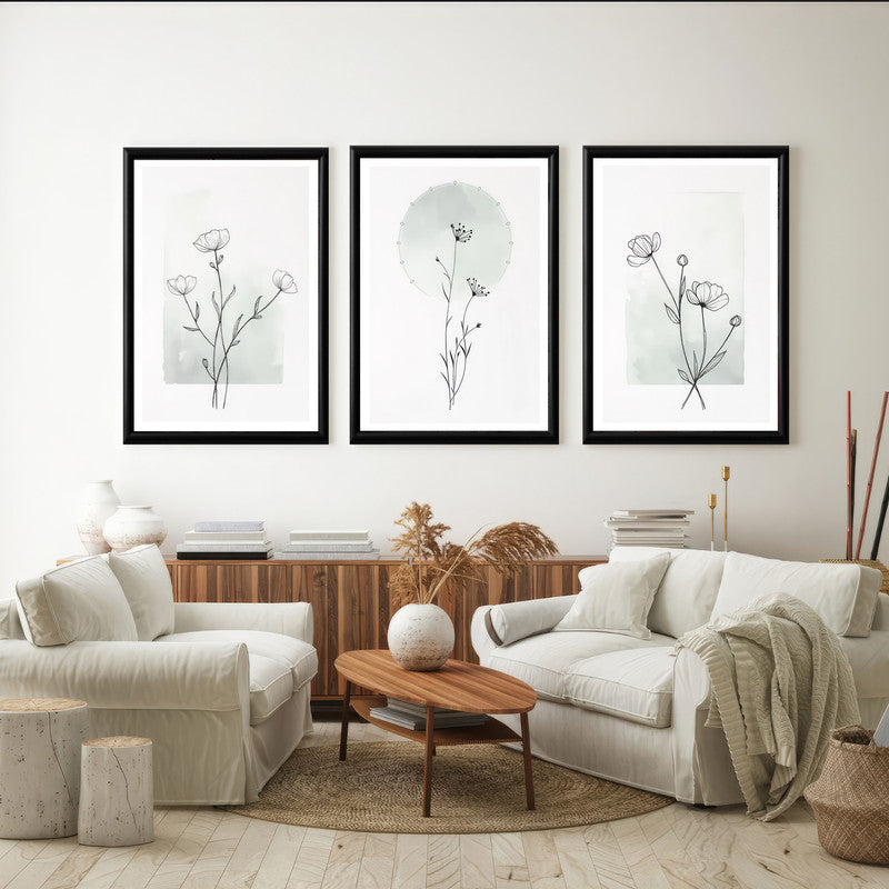 LuxuryStroke's Beautiful Flower Painting, Minimalistic Beautiful Floral Paintingand Floral Painting Acrylic - Botanical Art - Set Of 3 Floral Masterpieces