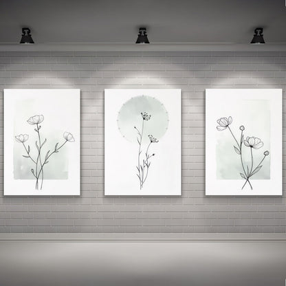 LuxuryStroke's Beautiful Flower Painting, Minimalistic Beautiful Floral Paintingand Floral Painting Acrylic - Botanical Art - Set Of 3 Floral Masterpieces