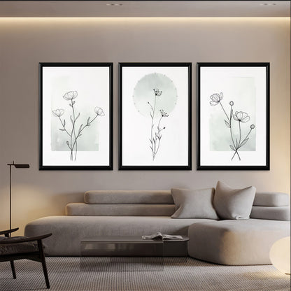 LuxuryStroke's Beautiful Flower Painting, Minimalistic Beautiful Floral Paintingand Floral Painting Acrylic - Botanical Art - Set Of 3 Floral Masterpieces