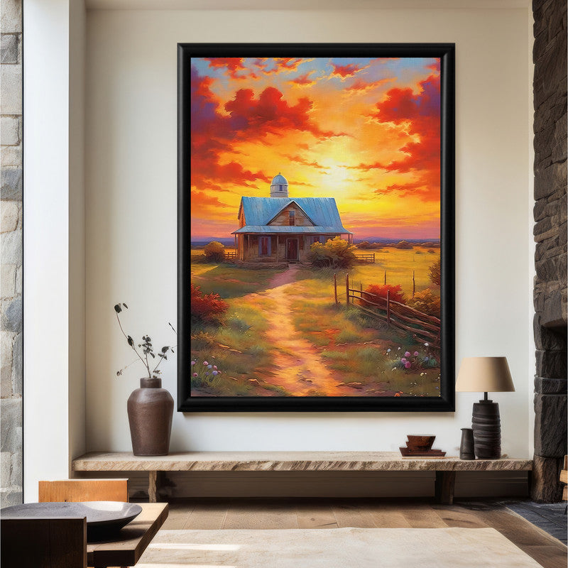 LuxuryStroke's Sunset Landscape Art, Acrylic Scenery Paintingand Landscape Painting Artwork - Sunset Serenity: Contemporary Landscape Wall Art