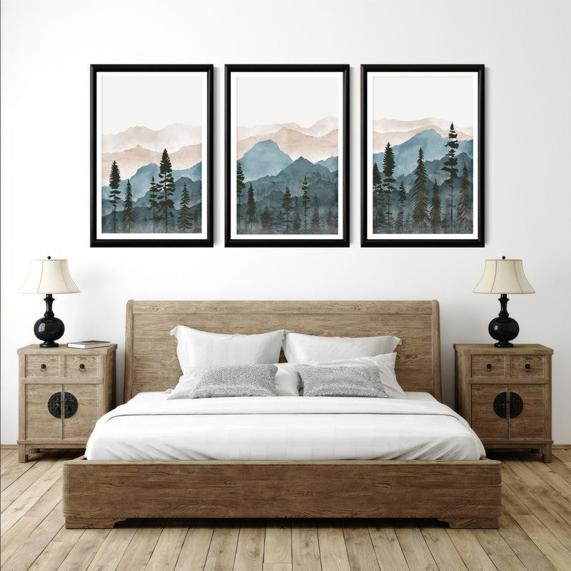 LuxuryStroke's Nature Painting Landscape, Beautiful Landscape Artand Landscape Painting Artwork - Landscape Art - Set of 3 Breathtaking Mountain Landscape Paintings