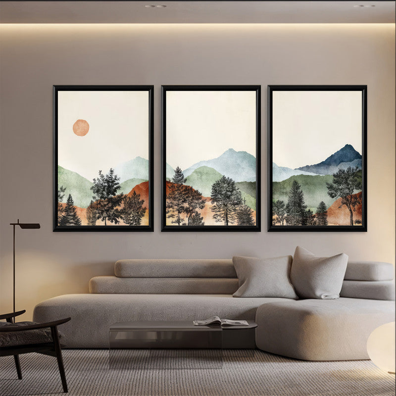 LuxuryStroke's Nature Painting Landscape, Beautiful Landscape Artand Landscape Painting Artwork - Landscape Art - Set of 3 Breathtaking Mountain Landscape Paintings