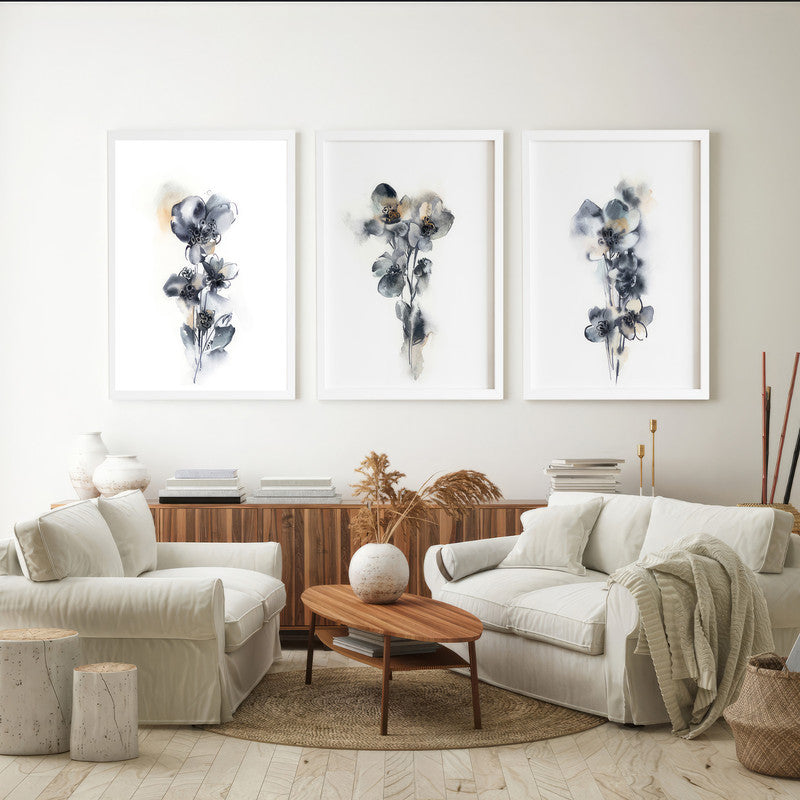 LuxuryStroke's Abstract Floral Painting, Acrylic Floral Paintingand Abstract Flower Paintings - Floral Art: Set Of 3 Minimalistic Floral Art Paintings