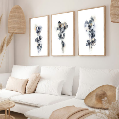 LuxuryStroke's Abstract Floral Painting, Acrylic Floral Paintingand Abstract Flower Paintings - Floral Art: Set Of 3 Minimalistic Floral Art Paintings