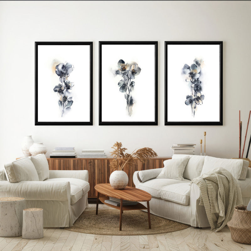 LuxuryStroke's Abstract Floral Painting, Acrylic Floral Paintingand Abstract Flower Paintings - Floral Art: Set Of 3 Minimalistic Floral Art Paintings