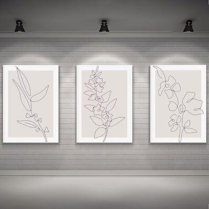 LuxuryStroke's Minimalistic Beautiful Floral Painting, Beautiful Flower Paintingand Floral Painting Acrylic - Botanical Art: Set Of 3 Minimalistic Lineart Floral Paintings