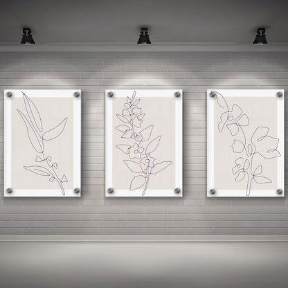 LuxuryStroke's Minimalistic Beautiful Floral Painting, Beautiful Flower Paintingand Floral Painting Acrylic - Botanical Art: Set Of 3 Minimalistic Lineart Floral Paintings