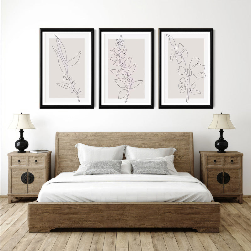 LuxuryStroke's Minimalistic Beautiful Floral Painting, Beautiful Flower Paintingand Floral Painting Acrylic - Botanical Art: Set Of 3 Minimalistic Lineart Floral Paintings