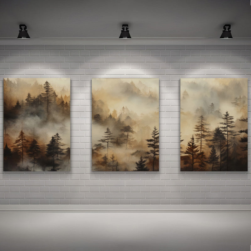 LuxuryStroke's Nature Painting Landscape, Beautiful Landscape Artand Landscape Painting Artwork - Landscape Art - Set Of 3 Captivating Dusk Forest Paintings