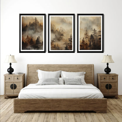 LuxuryStroke's Nature Painting Landscape, Beautiful Landscape Artand Landscape Painting Artwork - Landscape Art - Set Of 3 Captivating Dusk Forest Paintings