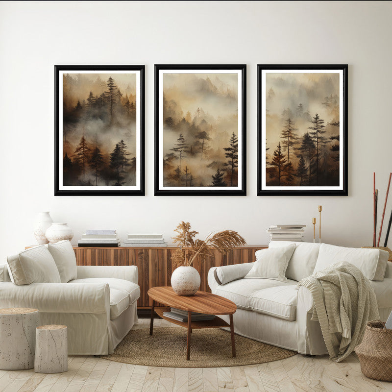 LuxuryStroke's Nature Painting Landscape, Beautiful Landscape Artand Landscape Painting Artwork - Landscape Art - Set Of 3 Captivating Dusk Forest Paintings