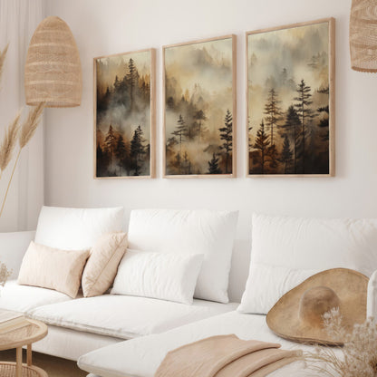 LuxuryStroke's Nature Painting Landscape, Beautiful Landscape Artand Landscape Painting Artwork - Landscape Art - Set Of 3 Captivating Dusk Forest Paintings