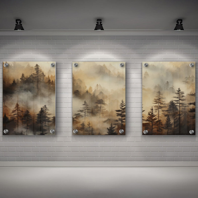 LuxuryStroke's Nature Painting Landscape, Beautiful Landscape Artand Landscape Painting Artwork - Landscape Art - Set Of 3 Captivating Dusk Forest Paintings