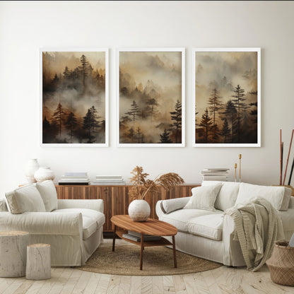 LuxuryStroke's Nature Painting Landscape, Beautiful Landscape Artand Landscape Painting Artwork - Landscape Art - Set Of 3 Captivating Dusk Forest Paintings